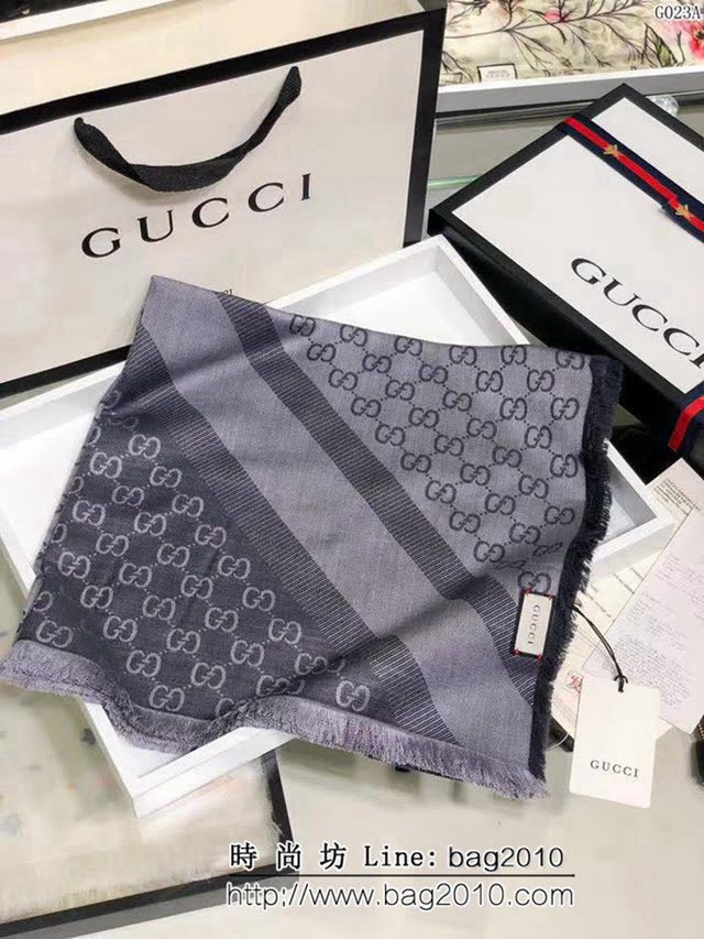 GUCCI古馳頂級原單 經典斜紋雙色羊絨方巾 G023 LLWJ6518